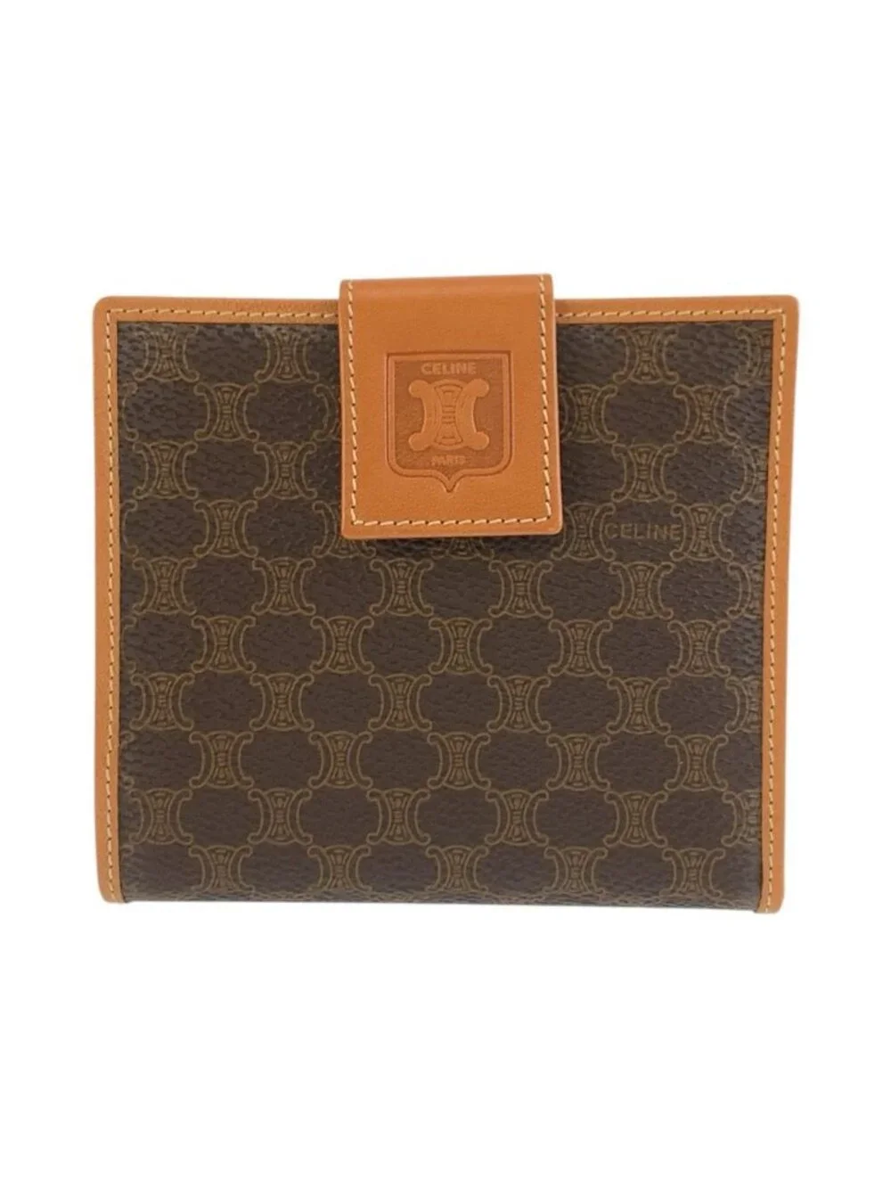 Celine Vintage Mcadam Brown Leather M 98 2 Folding Wallet